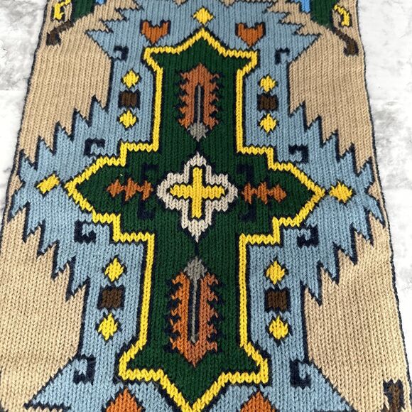 Vintage Handmade Knit Wall Hanging Tapestry Fringe Trim 20"x10" - Picture 3 of 7